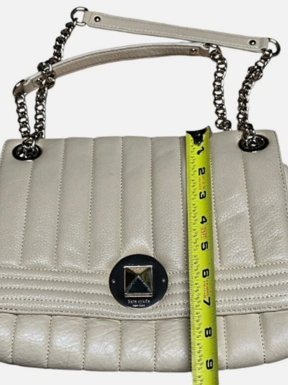KATE SPADE NEW YORK CLASSIC GOLD COAST BEIGE QUILTED LEATHER PURSE ADJ STRAP - Picture 7 of 13